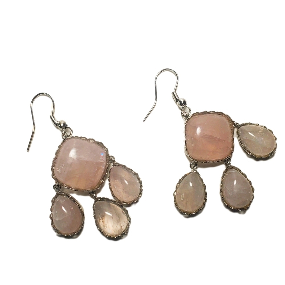 ROSE QUARTZ Semiprecious Drop Earrings Sophisticated Boho NWT